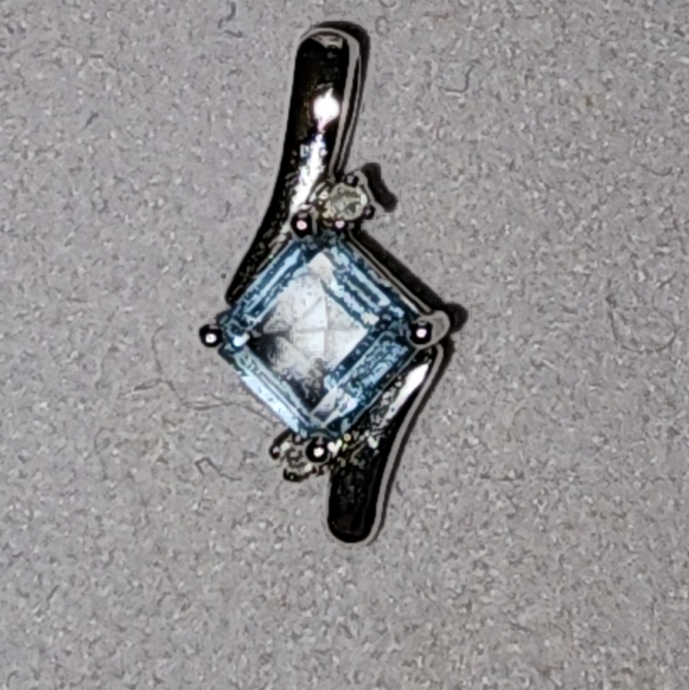 Swiss blue topaz 1 carat radiant-cut gem & white diamond pendant, 925 silver